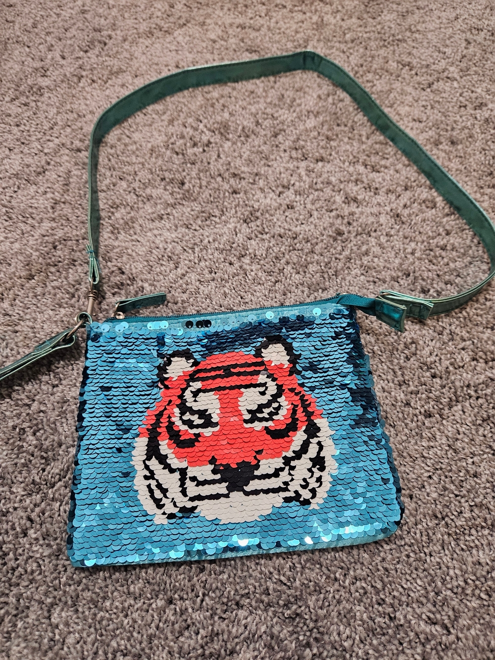 Justice Teal Sequin Tiger Crossbody
